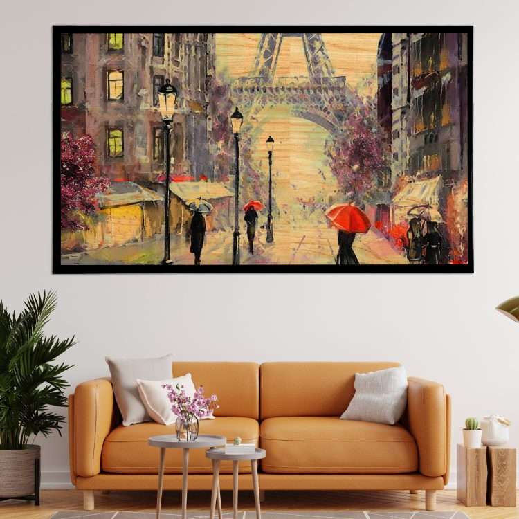 "Paris Street View" Theme Wood Panel in Black Wooden Frame-Massdeco