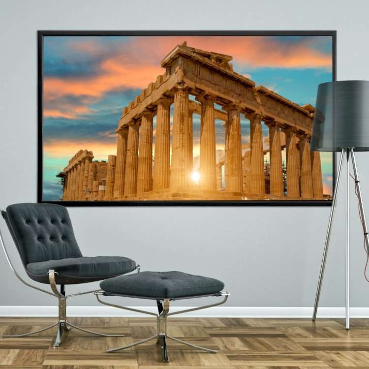 Plexiglass painting with "Acropolis" theme in black wooden frame-Massdeco