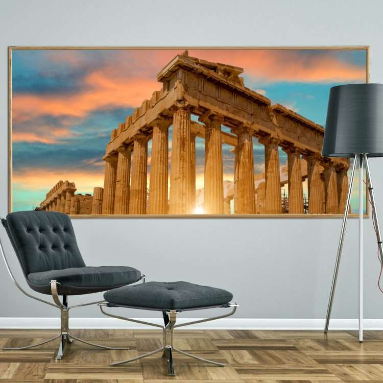 Painting in Plexiglass with "Acropolis" theme in a wooden frame-Massdeco
