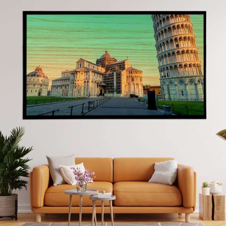Leaning Tower of Pisa Wood Panel in Black Wooden Frame-Massdeco