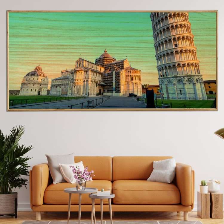 Leaning Tower of Pisa Wood Panel in Wooden Frame-Massdeco