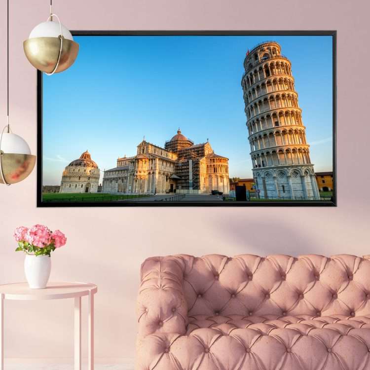 Leaning Tower of Pisa Theme Plexiglass Painting in Black Wooden Frame-Massdeco