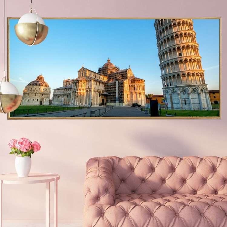 Plexiglass painting with "The Leaning Tower of Pisa" theme in a wooden frame-Massdeco