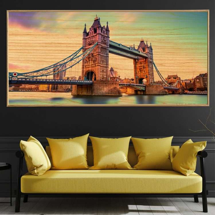 Wood Panel with "Tower Bridge" Theme in Wood Frame-Massdeco