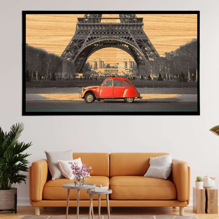 "Eiffel Tower" Theme Wood Panel in Black Wooden Frame-Massdeco