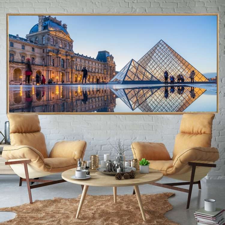 "Louvre Pyramid" Plexiglass Painting in Wooden Frame-Massdeco