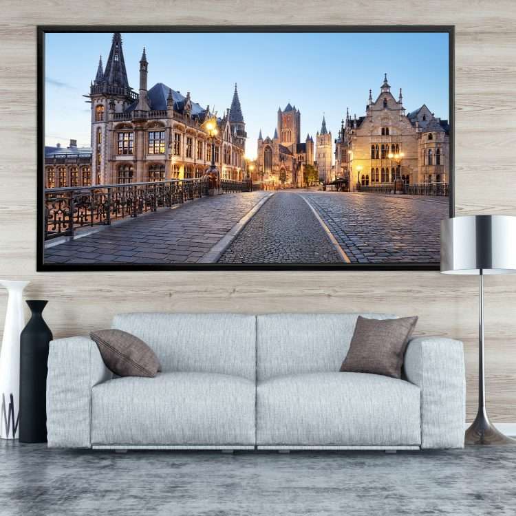 Πίνακας σε Plexiglass με Θέμα "Ιστορική Πόλη του Βελγίου" σε μαύρη ξύλινη Κορνίζα-Massdeco