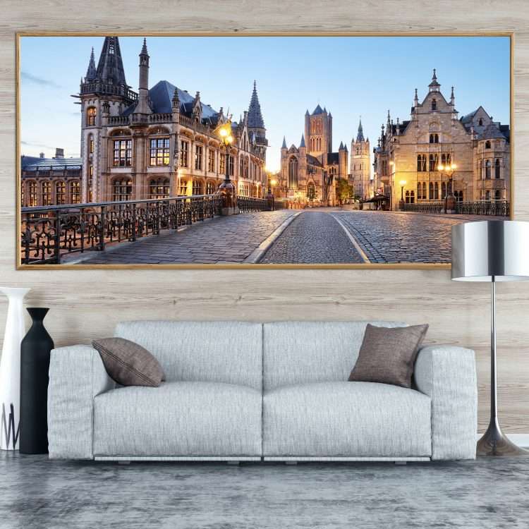 Πίνακας σε Plexiglass με Θέμα "Ιστορική Πόλη του Βελγίου" σε ξύλινη Κορνίζα-Massdeco