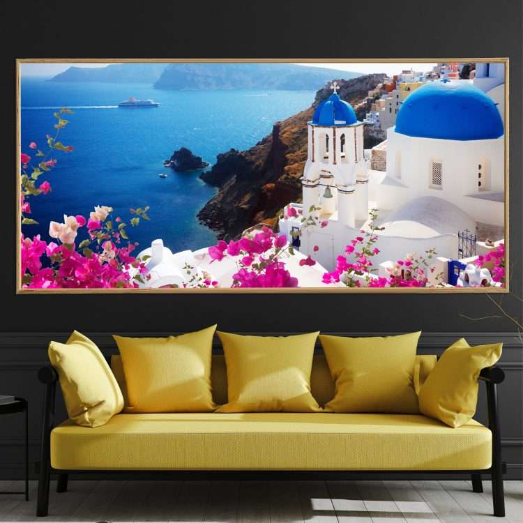 Plexiglass painting with "Caldera-Santorini" theme in a wooden frame-Massdeco