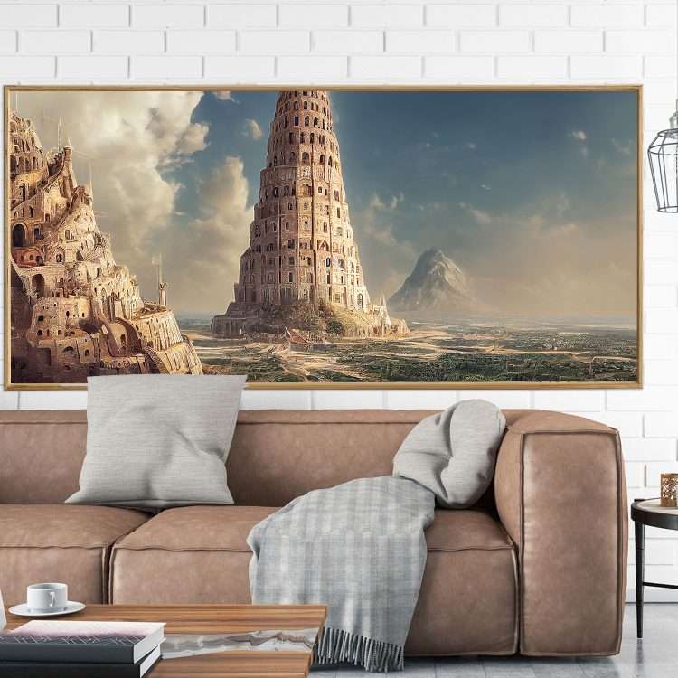 Πίνακας σε Plexiglass με Θέμα "Πύργος της Βαβέλ" σε ξύλινη Κορνίζα-Massdeco