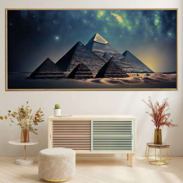 "Egyptian Pyramids" Wood Panel in Wooden Frame-Massdeco