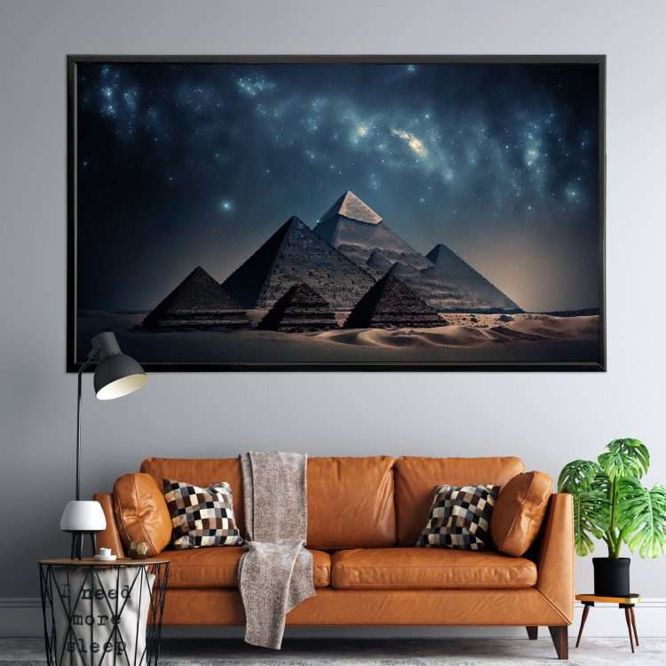 "Egyptian Pyramids" Plexiglass Painting in Black Wooden Frame-Massdeco