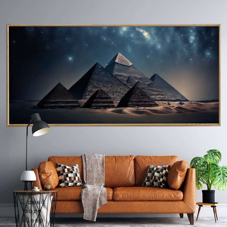 "Egyptian Pyramids" Plexiglass Painting in Wooden Frame-Massdeco