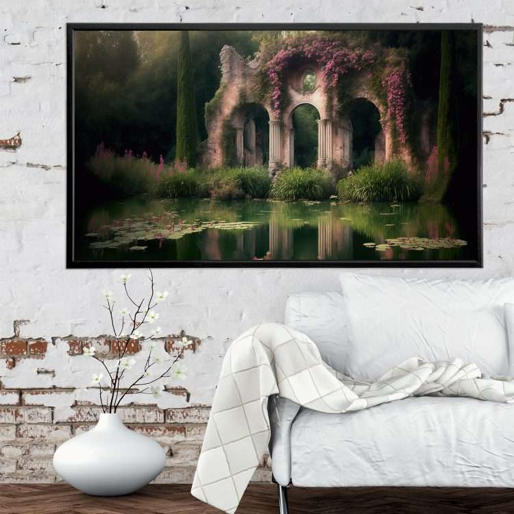 "Garden of Ninfa" Plexiglass Painting in Black Wooden Frame-Massdeco