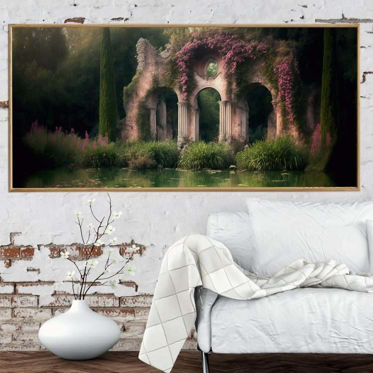 Πίνακας σε Plexiglass με Θέμα "Κήπος της Ninfa" σε ξύλινη Κορνίζα-Massdeco