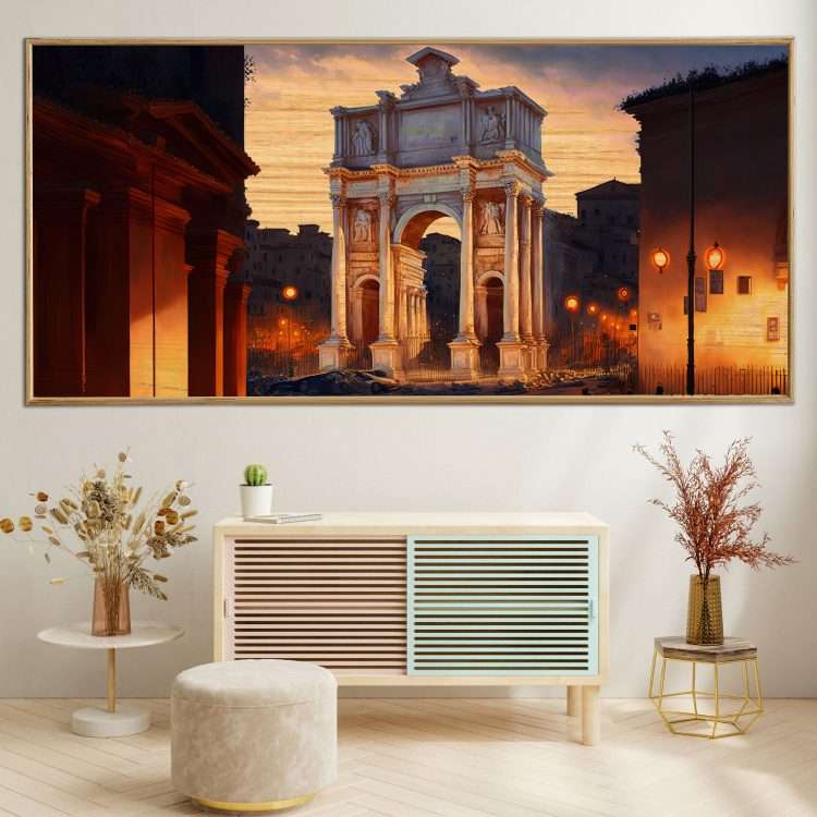 Wood Panel with Theme "Via dei fori imperiali in Rome" in Wooden Frame-Massdeco