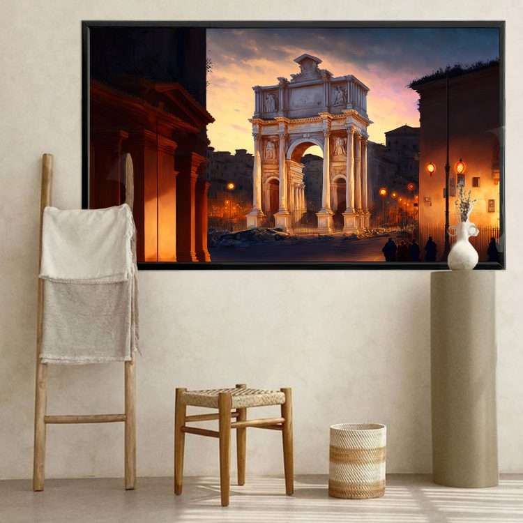 "Via dei fori imperiali in Rome" Plexiglass painting in black wooden frame-Massdeco
