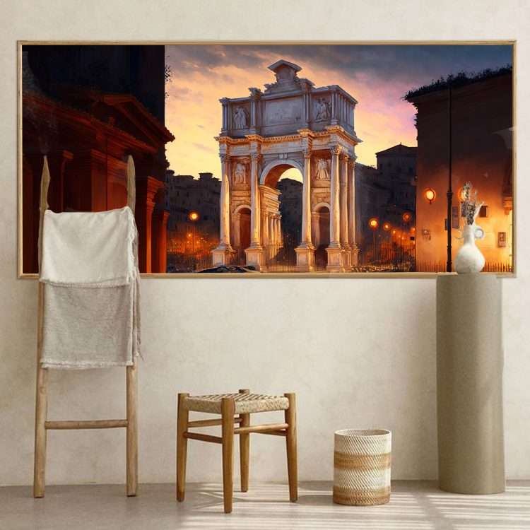 Painting in Plexiglass with Theme "Via dei fori imperiali in Rome" in Wooden Frame-Massdeco