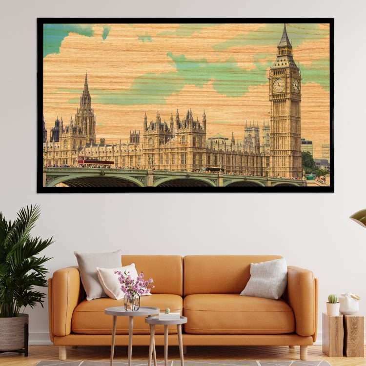 "Big Ben – Houses of Parliament" Theme Wood Panel in Black Wooden Frame-Massdeco