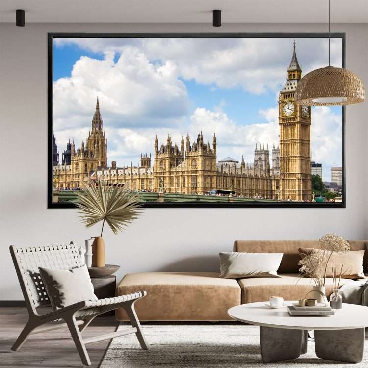 "Big Ben – Houses of Parliament" Theme Plexiglass Painting in Black Wooden Frame-Massdeco