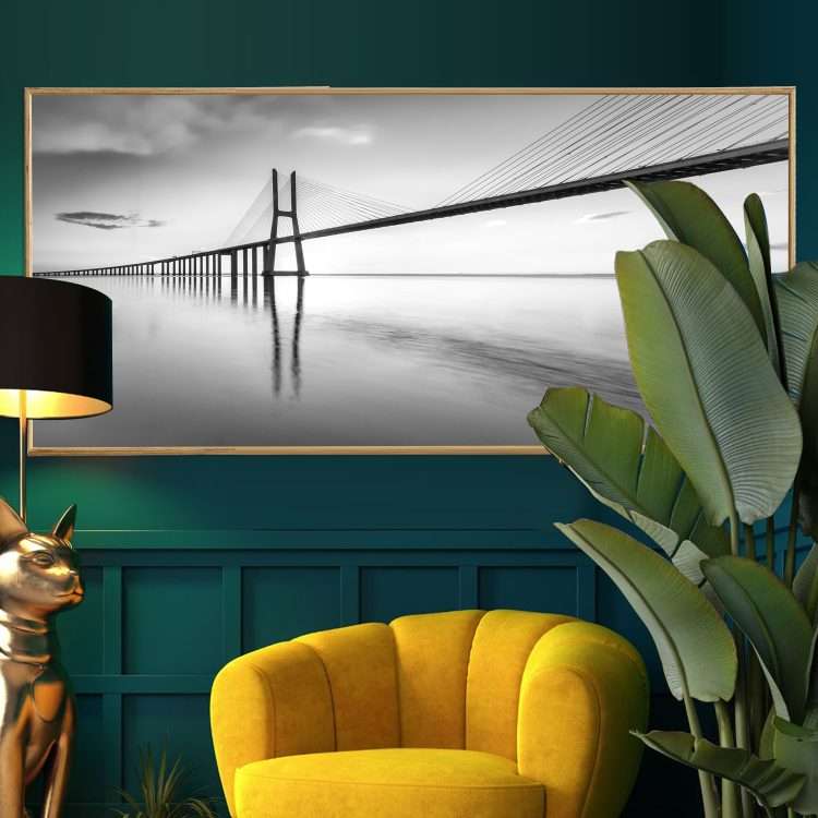 "Bridge of Vasco da Gama" Plexiglass Painting in Wooden Frame-Massdeco