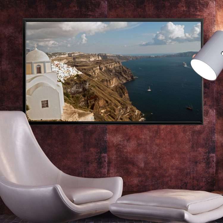 Plexiglass painting with "Oia-Santorini" theme in a black wooden frame-Massdeco