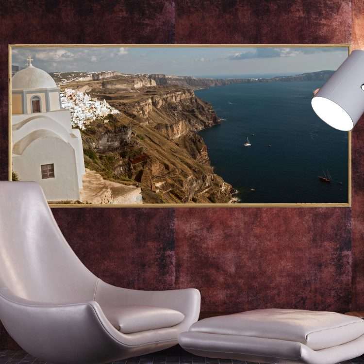 Plexiglass painting with "Oia-Santorini" theme in a wooden frame-Massdeco
