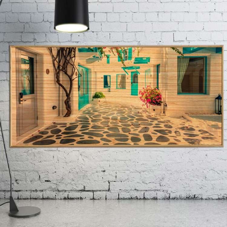 "Alley in Santorini" Theme Wood Panel in Wooden Frame-Massdeco