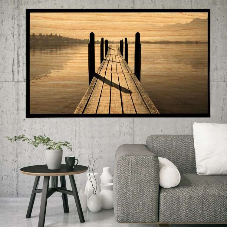 Black and White Wooden Bridge Theme Wood Panel in Black Wooden Frame-Massdeco