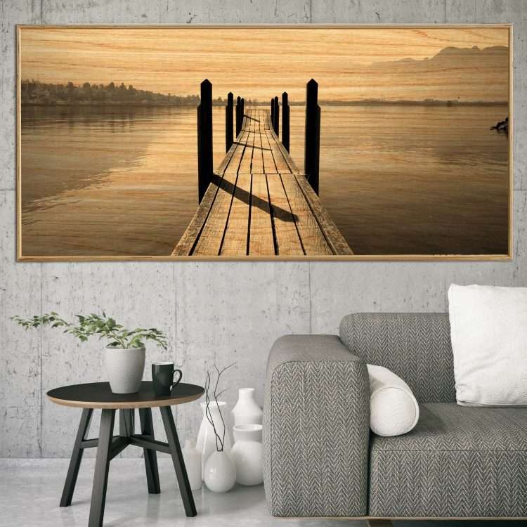 "Black and White Wooden Bridge" Wood Panel in Wooden Frame-Massdeco