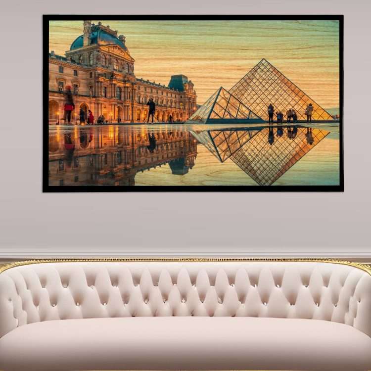 "Louvre Pyramid" Wood Panel in Black Wooden Frame-Massdeco