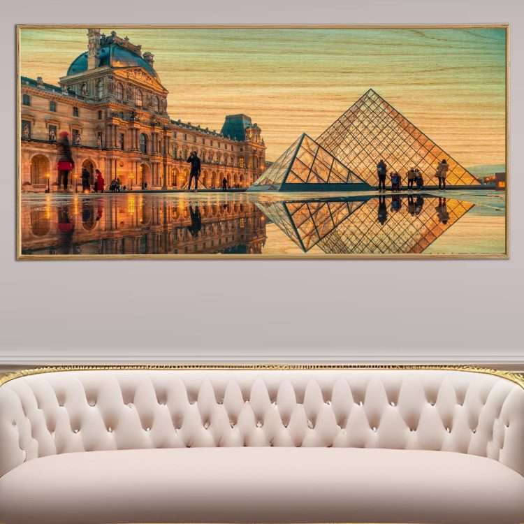 "Louvre Pyramid" Wood Panel in Wood Frame-Massdeco