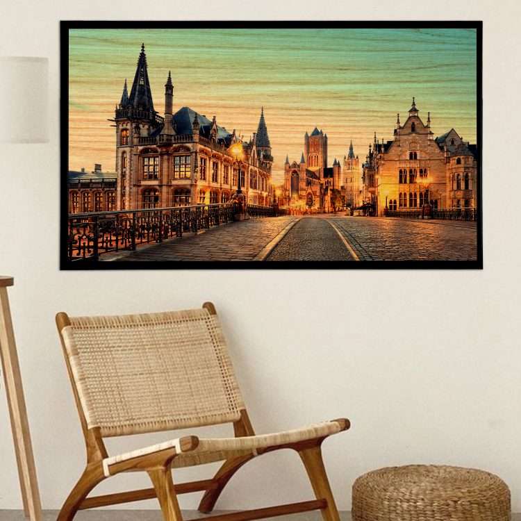"Historic City of Belgium" Wood Panel in Black Wooden Frame-Massdeco