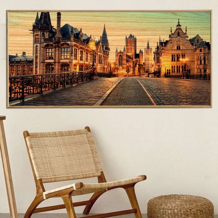 Πίνακας σε Ξύλο με Θέμα "Ιστορική Πόλη του Βελγίου" σε ξύλινη Κορνίζα-Massdeco