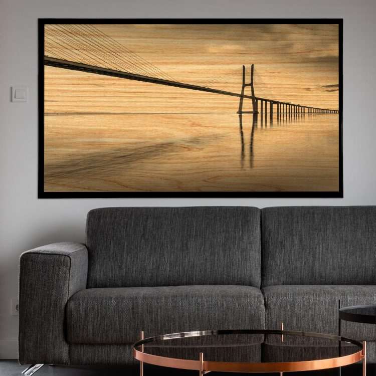 Πίνακας σε Ξύλο με Θέμα "Γέφυρα Βάσκο ντα Γκάμα" σε μαύρη ξύλινη Κορνίζα-Massdeco