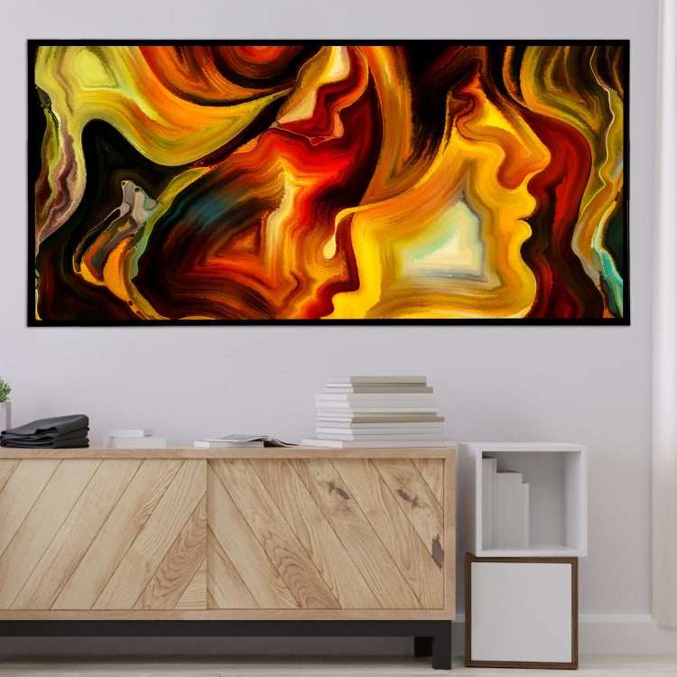 Plexiglass Painting with "Abstract Art" Theme in Black Wooden Frame-Massdeco