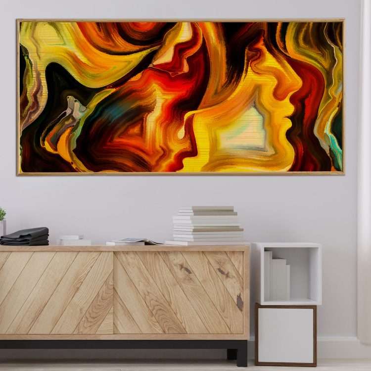Wood Painting with Theme "Abstract Art" in Wooden Frame-Massdeco