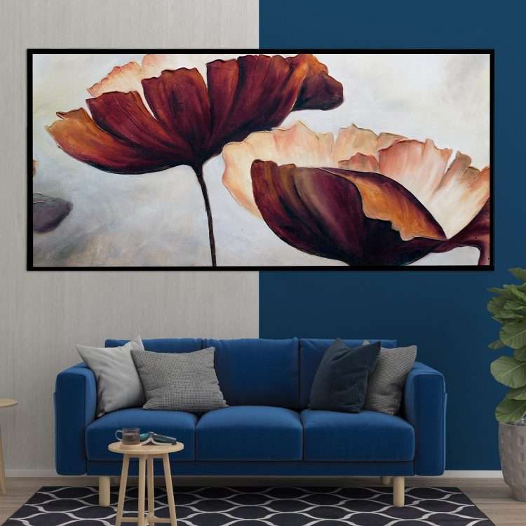 Painting in Plexiglass with "Flowers" theme in a black wooden frame-Massdeco