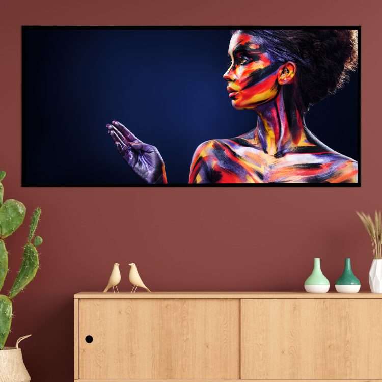 Plexiglass painting with "Amazon" theme in black wooden frame-Massdeco