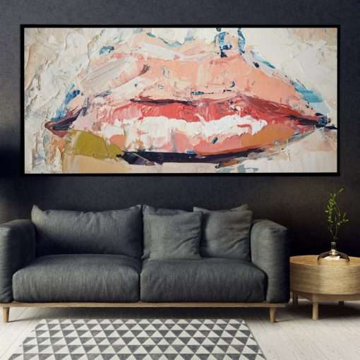 Painting in Plexiglass with "Lips" theme in a black wooden frame-Massdeco