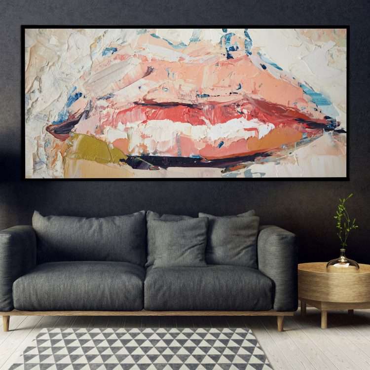Painting in Plexiglass with "Lips" theme in a black wooden frame-Massdeco
