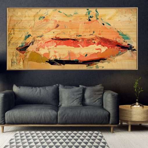 Painting on Wood with "Lips" theme in a wooden frame-Massdeco