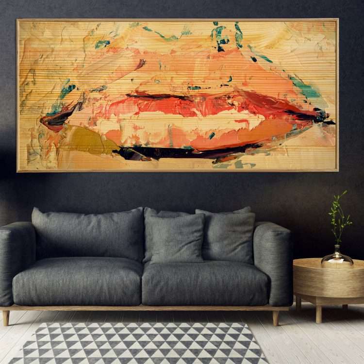 Painting on Wood with "Lips" theme in a wooden frame-Massdeco