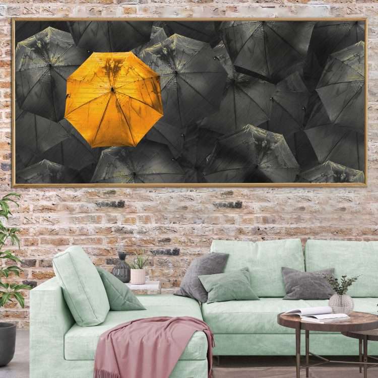Wood Panel with "Orange Umbrella" Theme in Wooden Frame-Massdeco