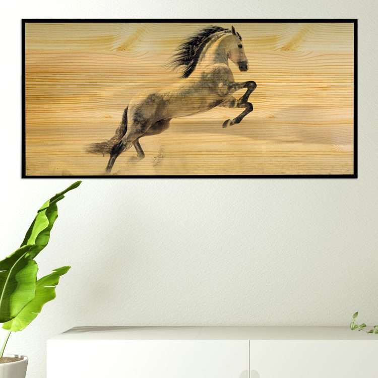 Table in Wood with "Horse" theme in a black wooden frame-Massdeco