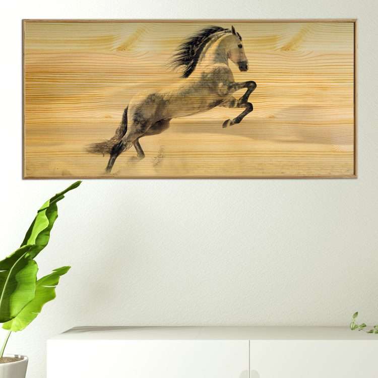 Table in Wood with "Horse" theme in a wooden frame-Massdeco