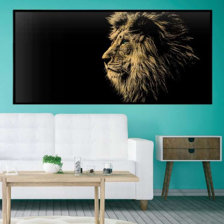 Wood Painting with "Lion" theme in a black wooden frame-Massdeco