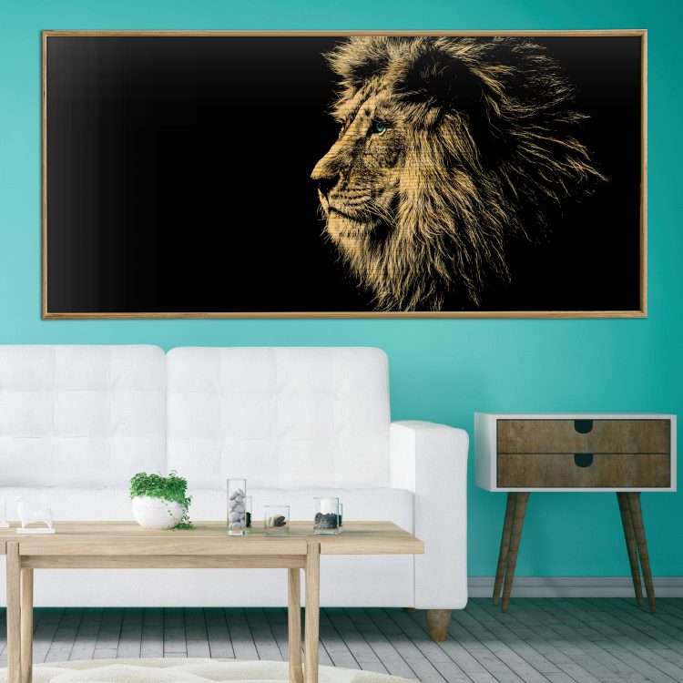 Wood Painting with "Lion" theme in a wooden frame-Massdeco