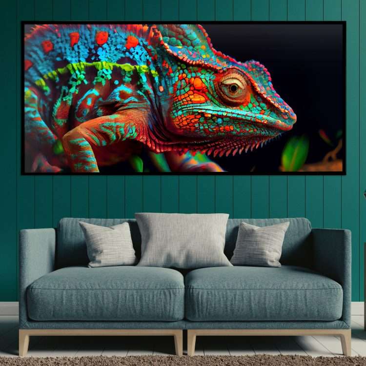 Plexiglass painting with "Chameleon" theme in a black wooden frame-Massdeco