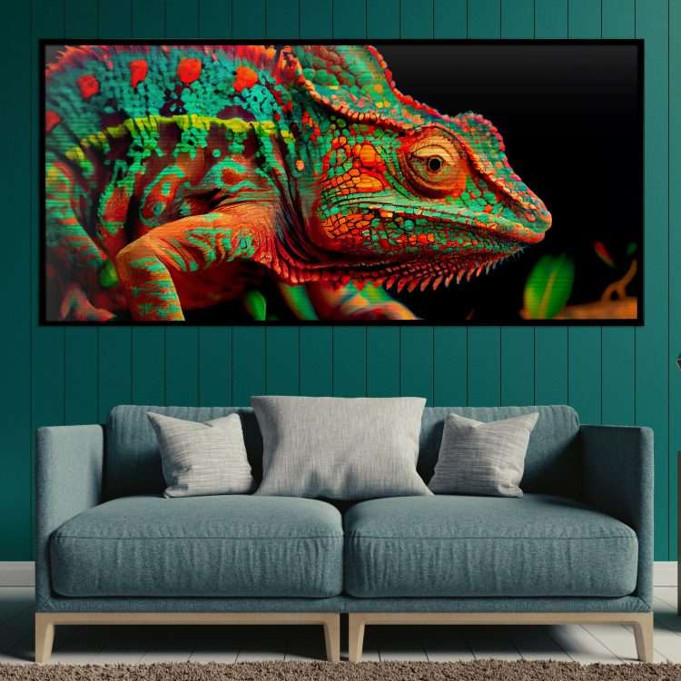 "Chameleon" Theme Wood Panel in Black Wooden Frame-Massdeco